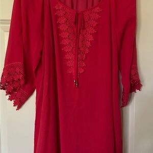 NAIF Red Embellished 3/4 Sleeve Tunic Dress